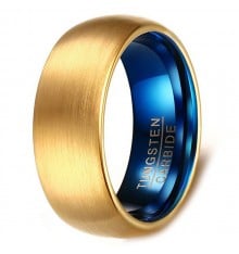 Bague personnalisee homme tungstene brosse plaque or bleu