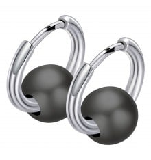 Black Ceramic Ball Stainless Steel Creole Earrings