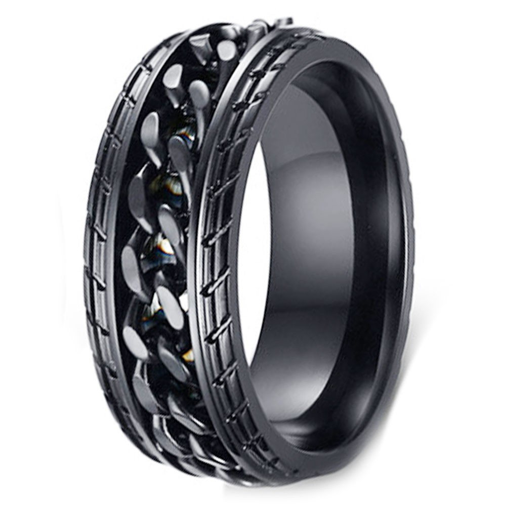 Afslachten Piraat Donau Men's Black Plated Stainless Steel Anti stress Custom Engraving Band Ring -  BijouxStore - webid:1611