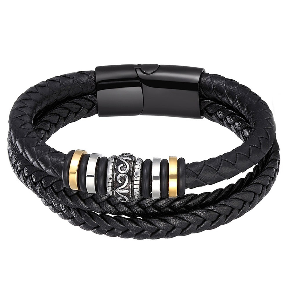 Men's Black Braided Leather Celtic Steel Bracelet - BijouxStore - webid ...