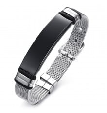 Men's Black Stainless Steel Ajustable Custom ID Bracelet