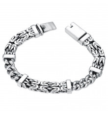 Men's Sterling Silver Braided Chain Cross Links Bracelet