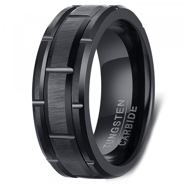 Bague homme anneau tungstene rainure rouage design