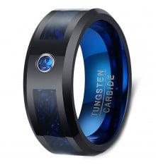 Customizable blue tungsten zirconium fiber wedding ring