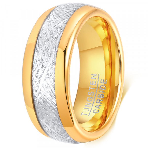 Men's White Fiber Inlay Tungsten Band Dome Ring