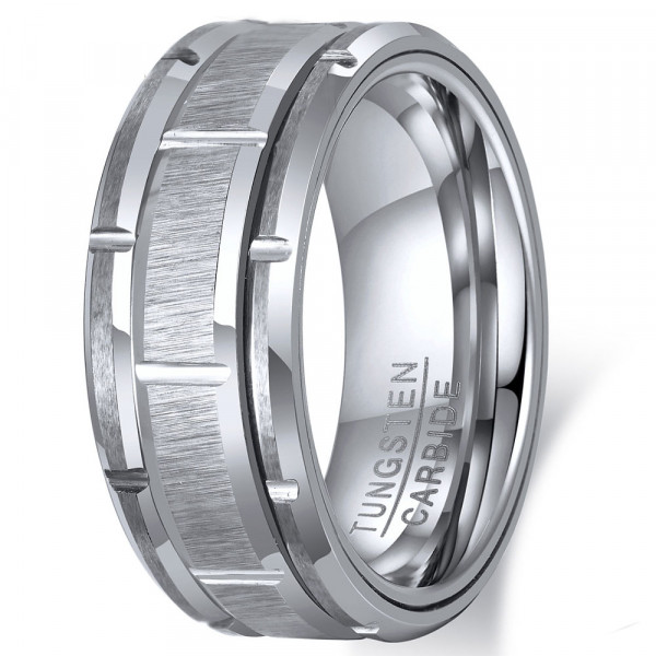 Men's Tungsten Gold Plated Grooved Center Brushed Custom Ring