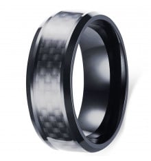 Men's Black Titanium Brushed Grooved Band Ring