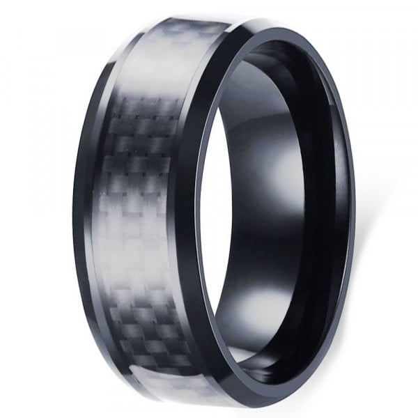 Men's Black Titanium Brushed Grooved Band Ring