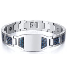 Personalized men's carbon fiber steel curb bracelet