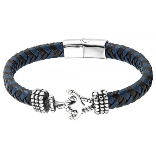 Men's Leather Stainless Steel Anchor Clasp Bracelet