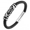 Black Braided Leather Bracelet Skull Stainless Steel Clasp