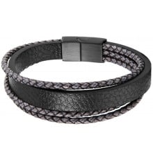 Bracelet homme en cuir noir 3 cordons