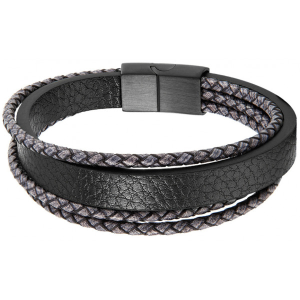 Bracelet homme en cuir noir 3 cordons