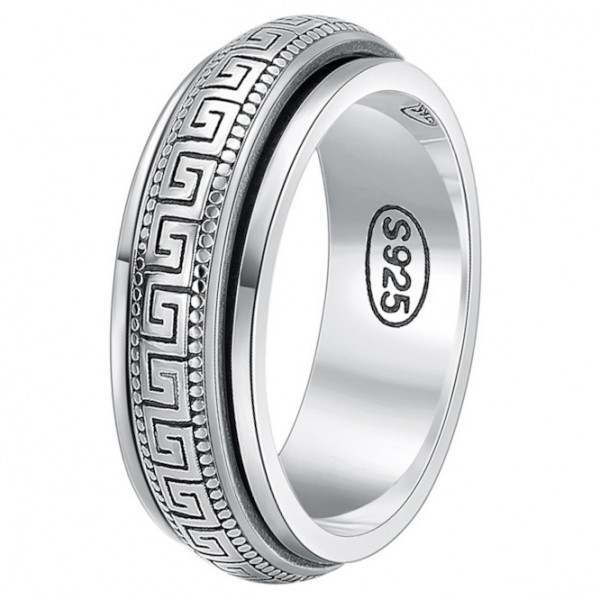 Men's Sterling Silver Anti stress Meander Ring