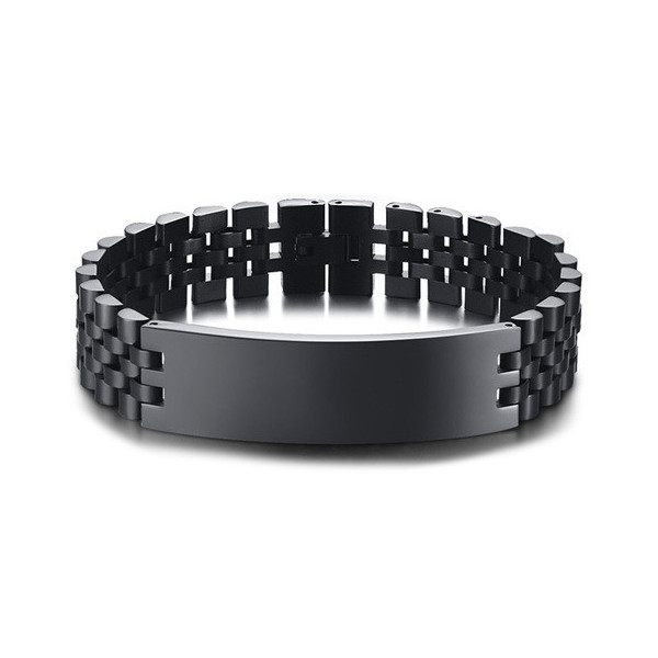 Men's Black Stainless Steel Polished Chain ID Bracelet