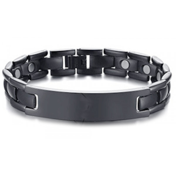 Men's Black Titanium Matte Magnetic Chain ID Bracelet
