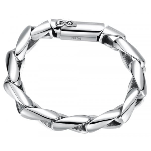 Men's Braided Cylinderical Sterling Silver Biker Bracelet