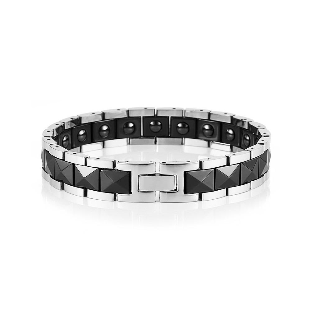 Bracelet homme ceramique noire piramide aimants BijouxStore webid1693