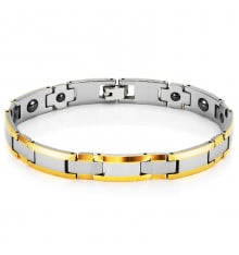 Men's Magnetic Polished Gold Plated Edge Tungsten Carbide Bracelet