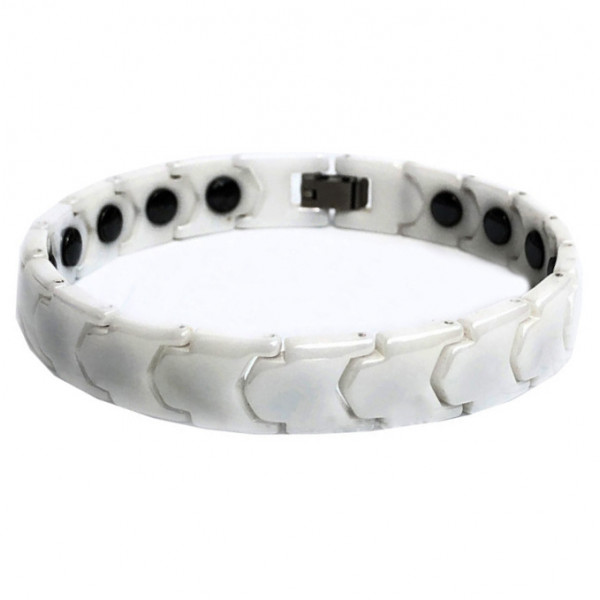 Bracelet ceramique blanche finition polie aimants incrustes