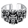 Men's Sterling Silver Adjustable Open Maltese Cross Fleur de lys Ring