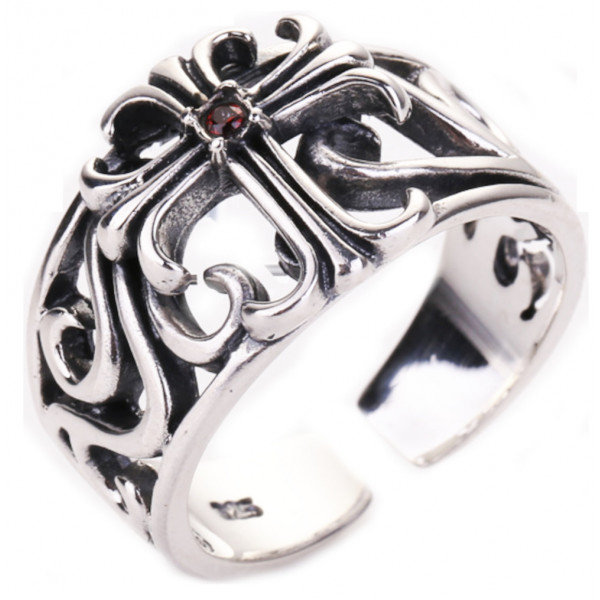 Men's Sterling Silver Adjustable Open Cross Ring