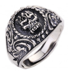 Men's Sterling Silver Biker Skull Open Signet Ring