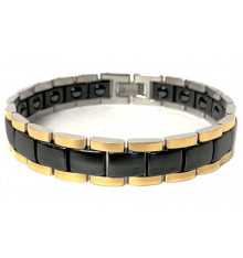 Men's Black Ceramic Magnetic Gold Plated Edges Bracelet