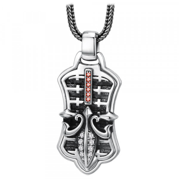Pendentif homme bouclier fleur de lys croix argent zirconium