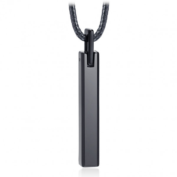 Pendentif tungstene homme barre finition polie miroir plaque noir