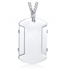 Men's Polished Stainless Steel Dog Tag ID Necklace Pendant