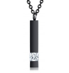 Men's Black Stainless Steel Bar Zirconia Necklace Custom Pendant