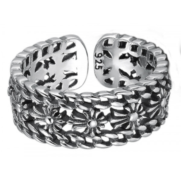Men's Sterling Silver Adjustable Open Cross Ring