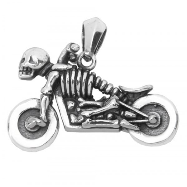 Men's Sterling Silver Skull Biker Moto Pendant