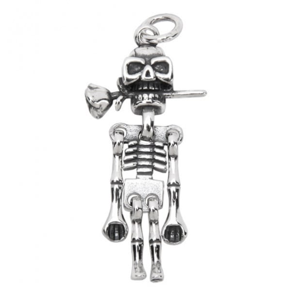 Men's Sterling Silver Skull skeleton Rose Pendant
