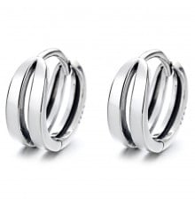 Men's Rhodium Cubes Sterling Silver Hoop Earrings - pair