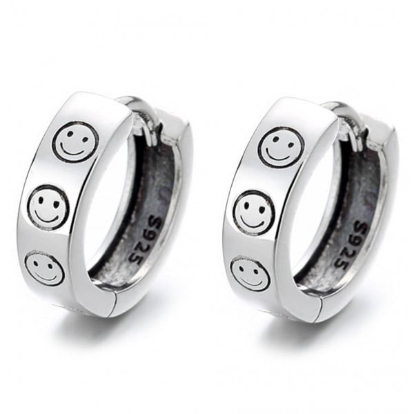 Men's Rhodium Sterling Silver emoji smile Earrings