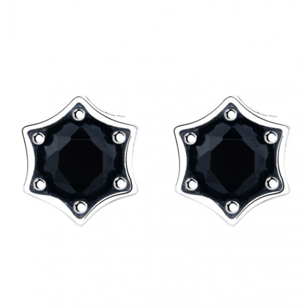 Men's Sterling Silver Stud Rhexagon Black Zircon Inlay Earrings