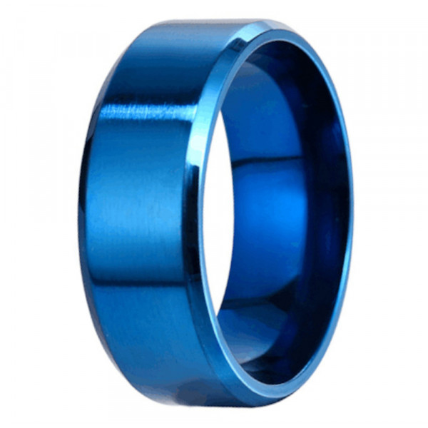 Men's Brushed Blue Titanium Engraving Band Ring