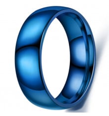 Men's High Polished Blue Titanium Engraving Band Ring