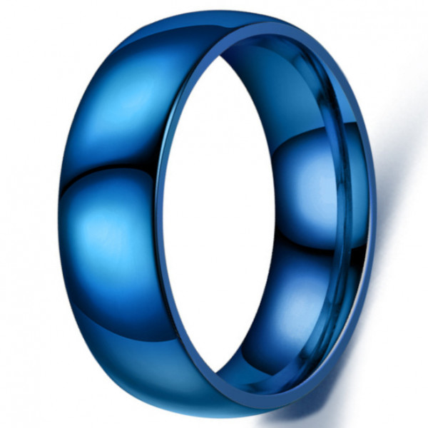 Men's High Polished Blue Titanium Engraving Band Ring