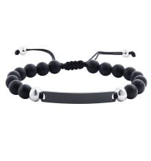 Men's Black Onyx bead Bracelet With Stainless Steel plaque personalize