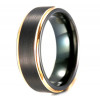 Bague anneau homme tungstene noir bord plaque or