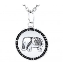 Men's Sterling Silver Medallion Elephant Zirconia Inlay Pendant