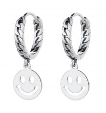 Men's Braided Sterling Silver emoji smile Hoop Earrings