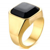 Men's stainless steel Gold Plated Signet ring with black onxy stone inlay