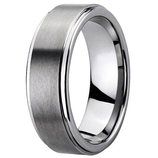 Men's Brushed Center Tungsten Coin Edge Custom Engraved Band Ring