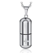 Men's Polished Stainless Steel Capsule Custom Engraving Necklace Pendant