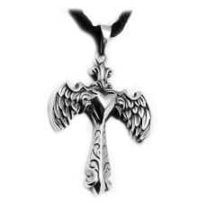 Men's Stainless Steel Wings Cross Heart Pendant