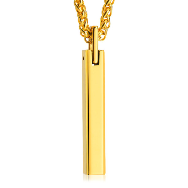 Men\u0026#39;s Polished Golde Plated Bar Tungsten custom engraving Pendant - BijouxStore - webid:1853